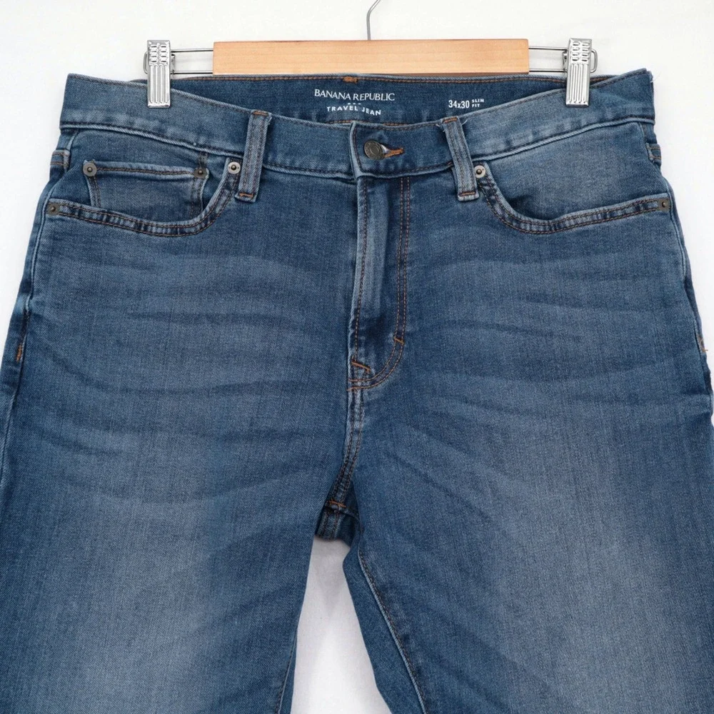 Banana Republic Travel Jean Mens 34x30(28.5) Slim Fit Medium Wash Denim Stretch
